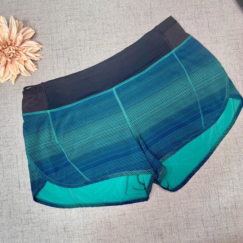 Lululemon Real Quick High Rise Athletic Shorts Simply Radiant Hunter Green Black - Picture 3 of 7